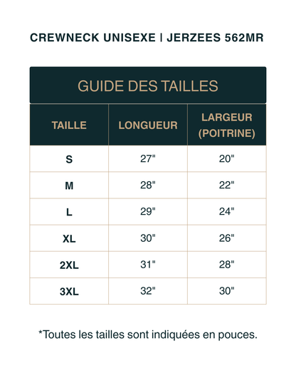 Crewneck Unisexe | Confortable et Durable | Jerzees 562MR NuBlend | 28 couleurs disponibles